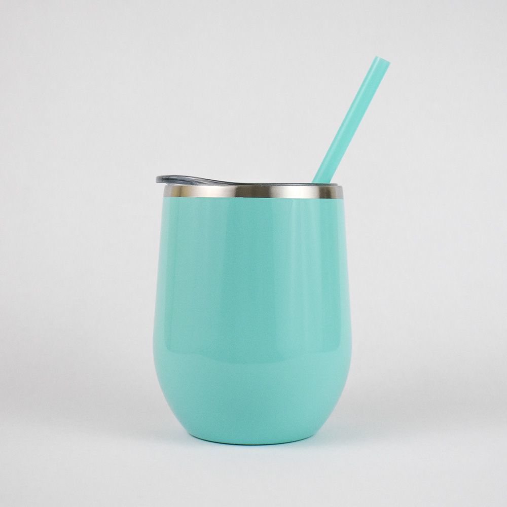 Wine Tumbler Insulated Stainless 12 oz Aqua Blue